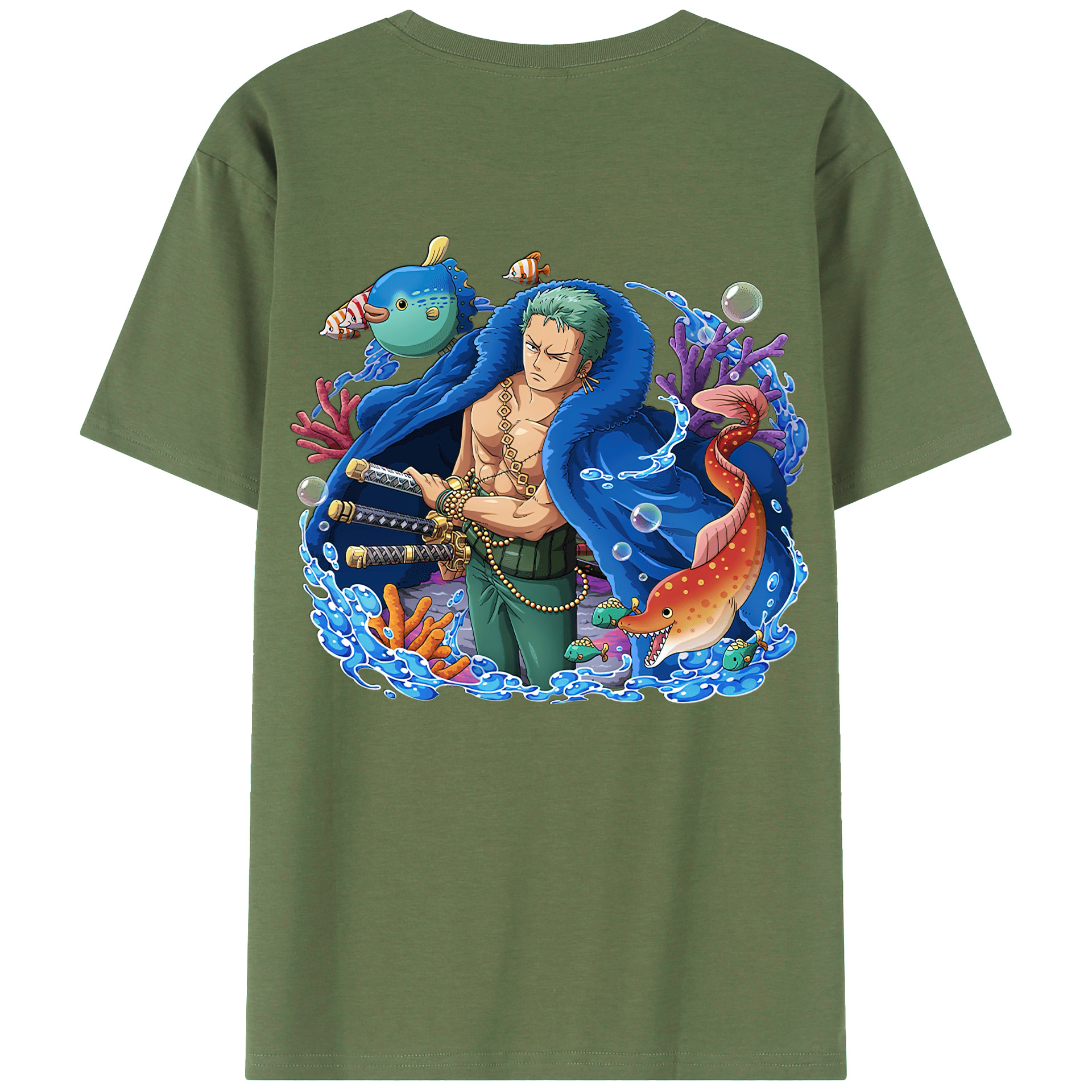 ワンピース ロロノア・ゾロ ONE PIECE Roronoa Zoro 綿100％ メンズ半袖Tシャツ（バックプリント） 通気性